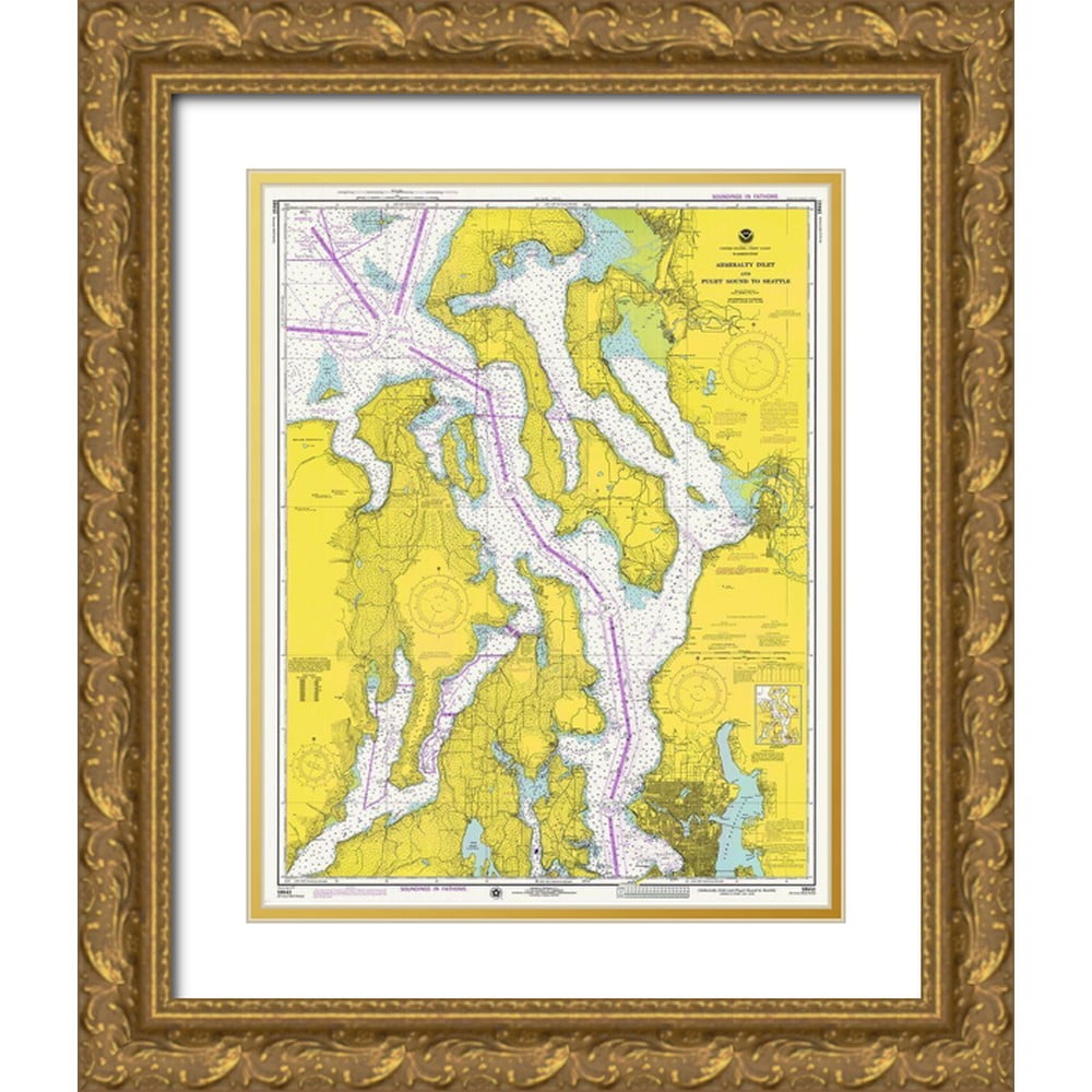 NOAA Historical Map and Chart Collection 12x14 Gold Ornate Wood Framed