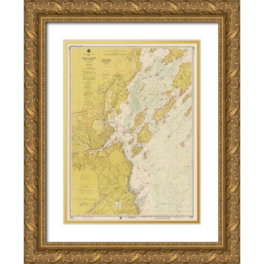 NOAA Historical Map and Chart Collection 14x18 Gold Ornate Wood Framed
