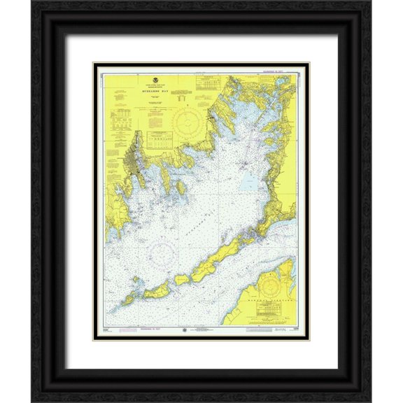 NOAA Historical Map and Chart Collection 26x32 Black Ornate Wood Framed with Double Matting Museum Art Print Titled - Nautical Chart - Buzzards Bay ca. 1974
