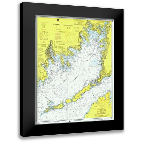 NOAA Historical Map and Chart Collection 12x14 Black Modern Framed Museum Art Print Titled - Nautical Chart - Buzzards Bay ca. 1974