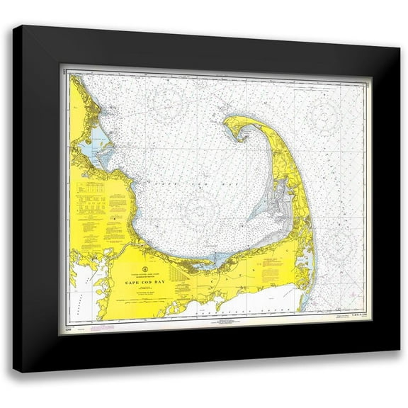 NOAA Historical Map and Chart Collection 14x12 Black Modern Framed Museum Art Print Titled - Nautical Chart - Cape Cod Bay ca. 1970