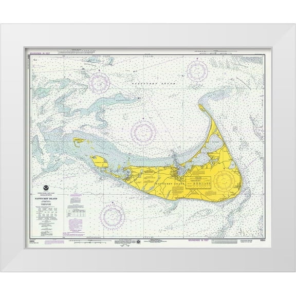NOAA Historical Map and Chart Collection 14x12 White Modern Wood Framed Museum Art Print Titled - Nautical Chart - Nantucket Island ca. 1975