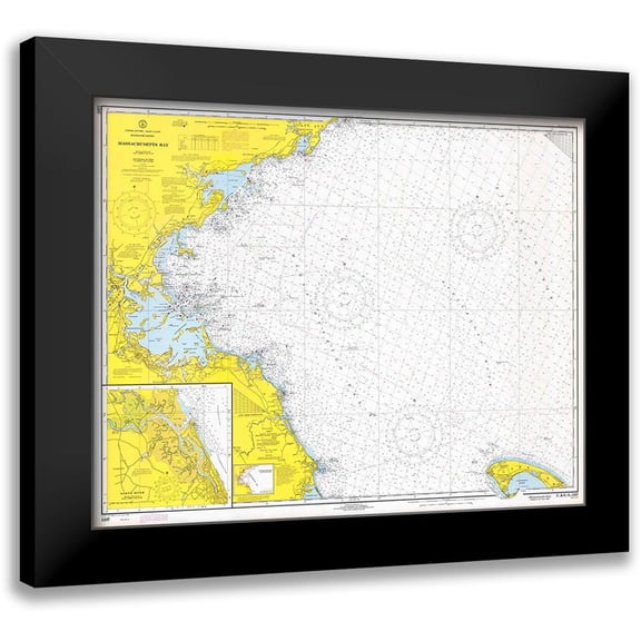 NOAA Historical Map and Chart Collection 18x15 Black Modern Framed Museum Art Print Titled - Nautical Chart - Massachusetts Bay ca. 1970