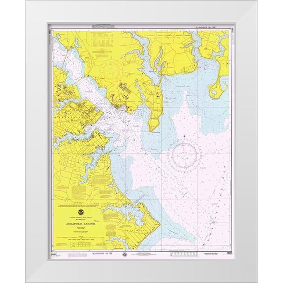 NOAA Historical Map and Chart Collection 20x24 White Modern Wood Framed Museum Art Print Titled - Nautical Chart - Annapolis Harbor ca. 1975