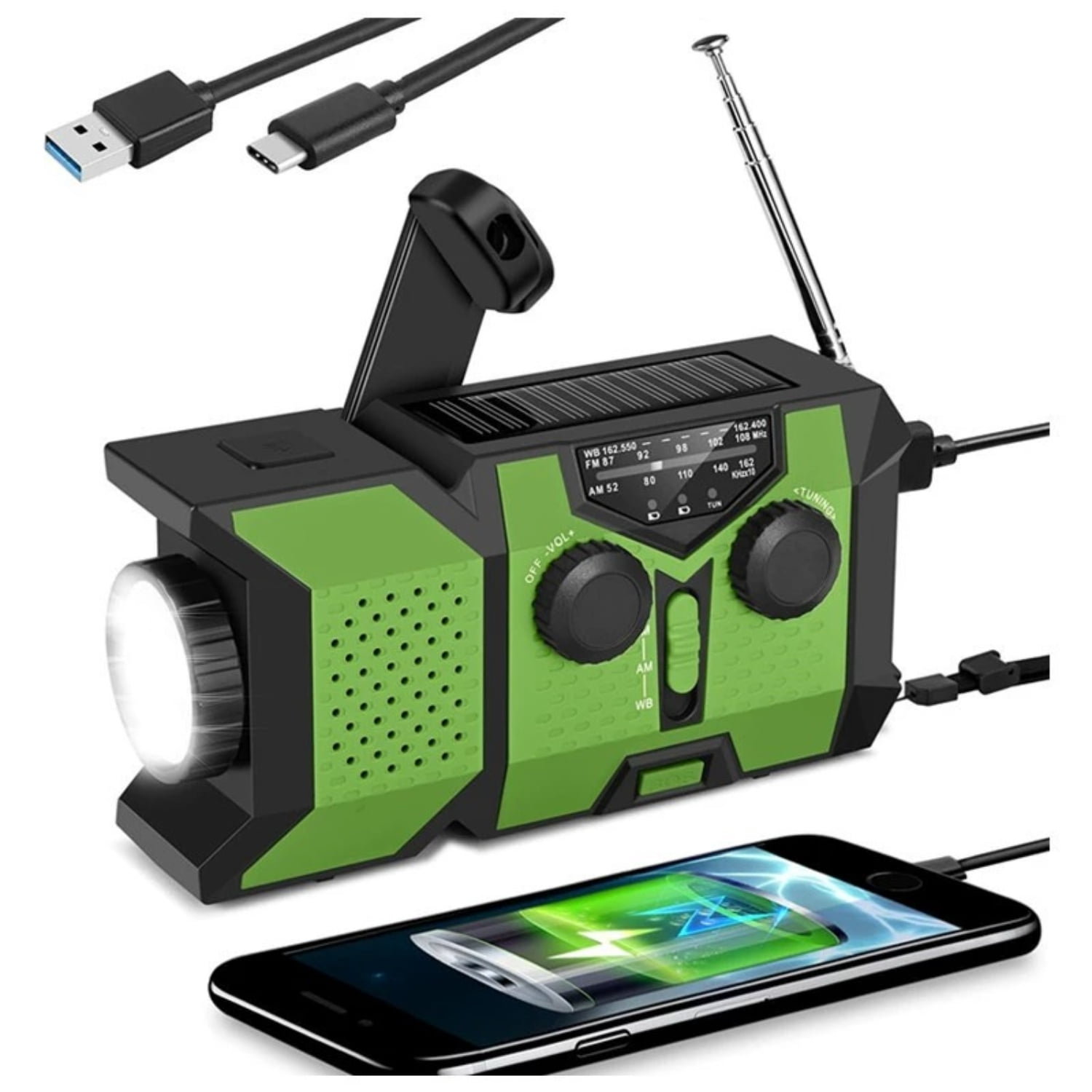 NOAA Weather Radio, 2000mAh Solar Hand Crank Emergency Radio with AM/FM/WB, Portable Survival Radio with LED Flashlight, Phone Charger, for Home Power Outage Camping Hurricane Preparedness