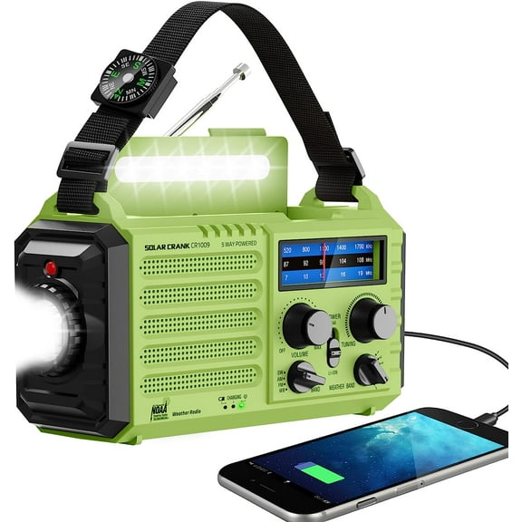 NOAA Weather Radio Emergency Hand Crank Radio with Solar Charger Portable Battery Operated AM FM Shortwave Radio with LED Flashlight USB Charger Earbud Jack SOS Alert for Home Survival Hurricane