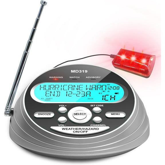 NOAA Weather Radio-S.A.M.E. Localized Programming,Weather Alert Radio with 80+ Emergency Alerts,Alarm Clock,NOAA Battery Backup,External Warning Light for