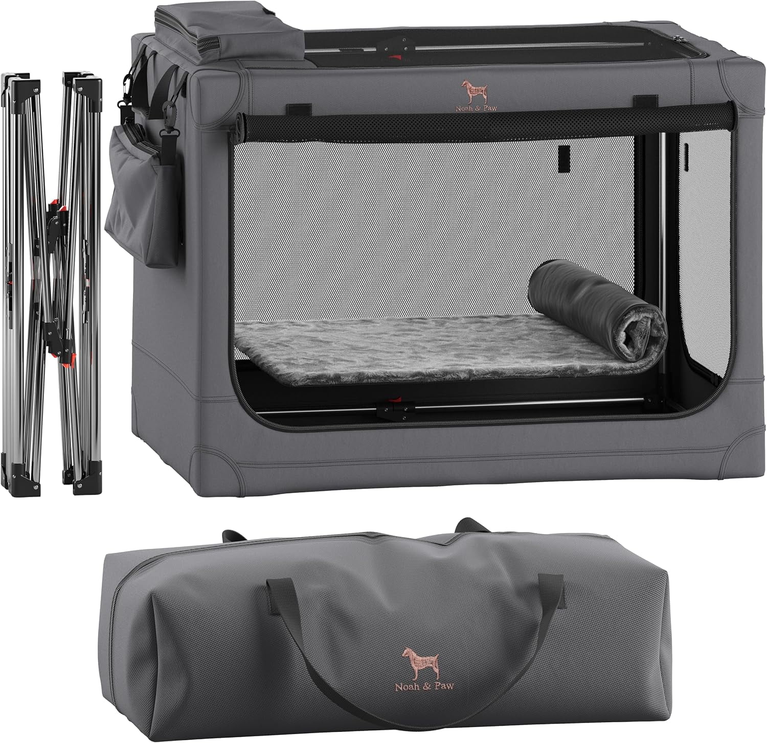 NOAH & PAW Collapsible Dog Crate 30 Inches, Large Dog Crate for Large Medium Breeds, Travel Kennel for Car, Including Pet Mat for Pet Cage, 2 Storage Pockets, Handbag, 10mm Locking Zipper 30*21*21