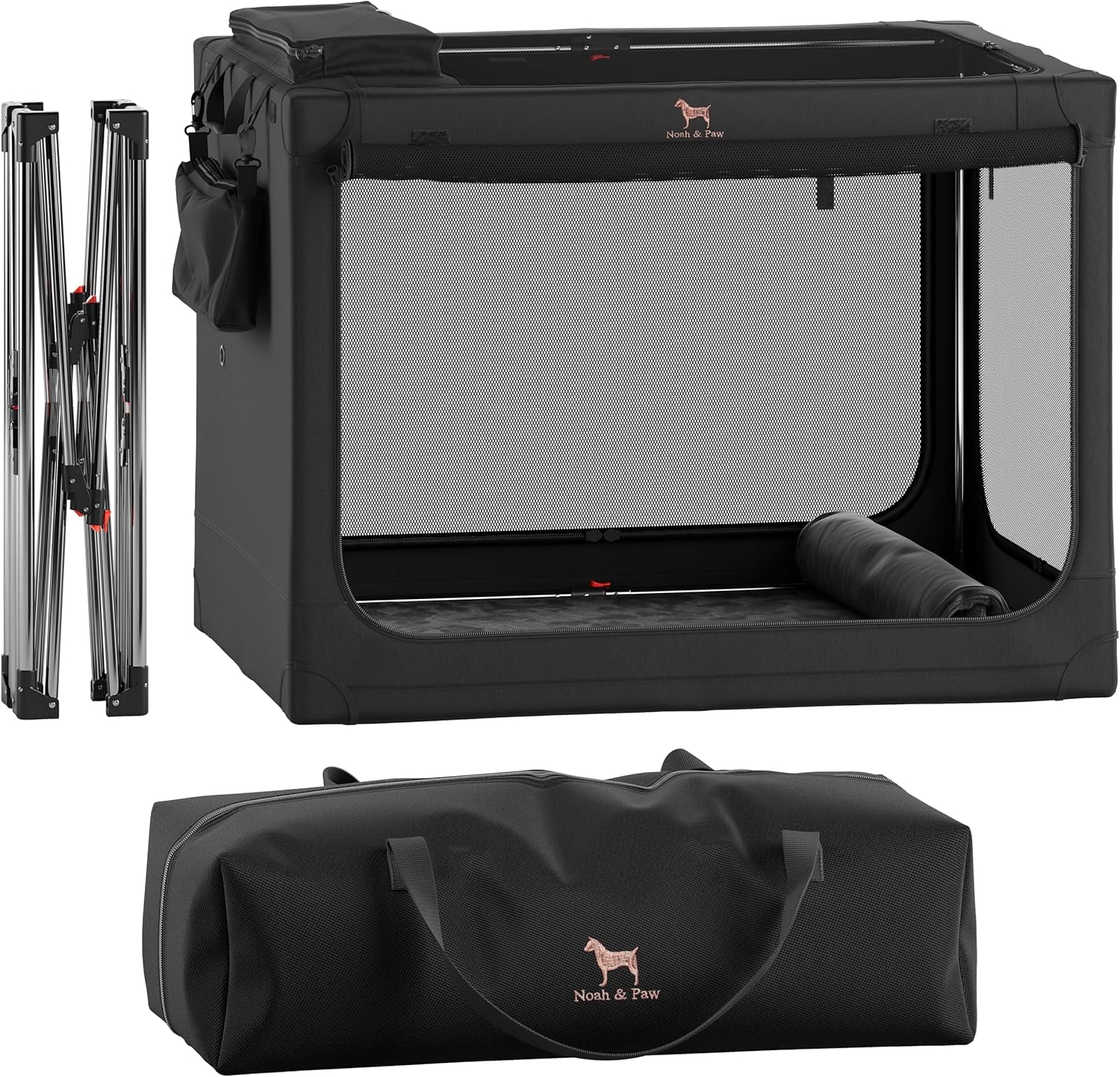 NOAH & PAW Collapsible Dog Crate 30 Inches, Large Dog Crate for Large Medium Breeds, Travel Kennel for Car, Including Pet Mat for Pet Cage, 2 Storage Pockets, Handbag, 10mm Locking Zipper 30*21*21