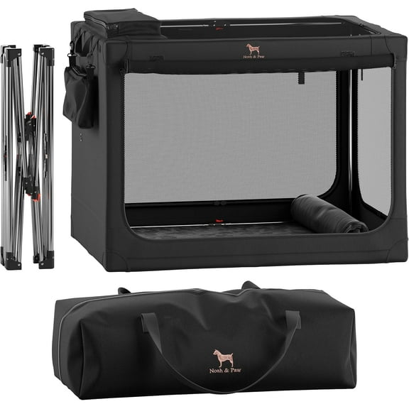 NOAH & PAW Collapsible Dog Crate 30 Inches, Large Dog Crate for Large Medium Breeds, Travel Kennel for Car, Including Pet Mat for Pet Cage, 2 Storage Pockets, Handbag, 10mm Locking Zipper 30*21*21