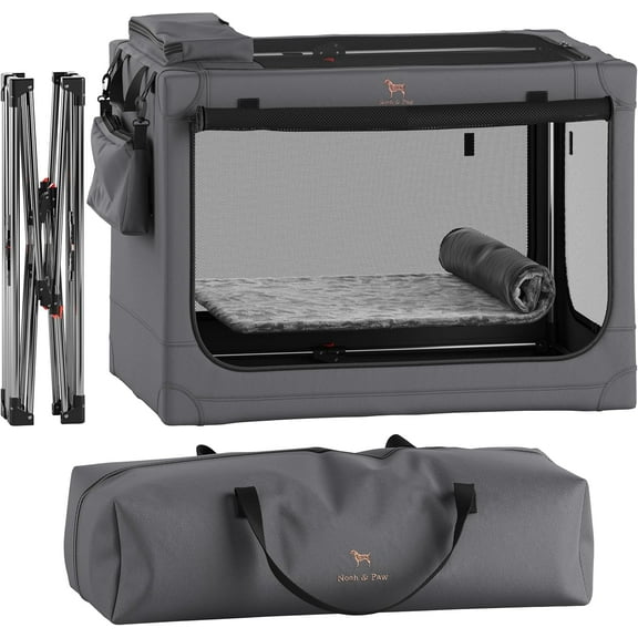 NOAH & PAW Collapsible Dog Crate 36 Inches, XL Dog Crate for XL, Large Medium Breed, Travel Kennel for Car, Includes Pet Mat for Pet Cage, 2 Storage Pockets, Handbag, 10mm Locking Zippers 36*25*23