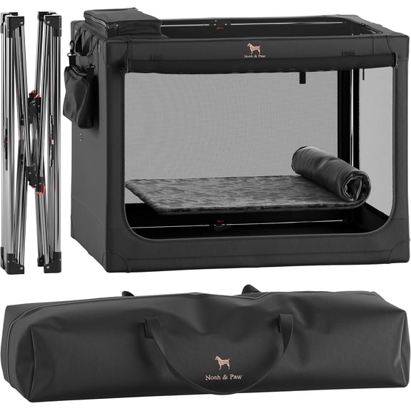 NOAH & PAW Collapsible Dog Crate 42 Inch, XXL Dog Crate for XXL, XL, Large Breeds, Travel Kennel for Car, Includes Pet Mat for Pet Cage, 2 Storage Pockets, Handbag, 10mm Locking Zippers 42*31*31