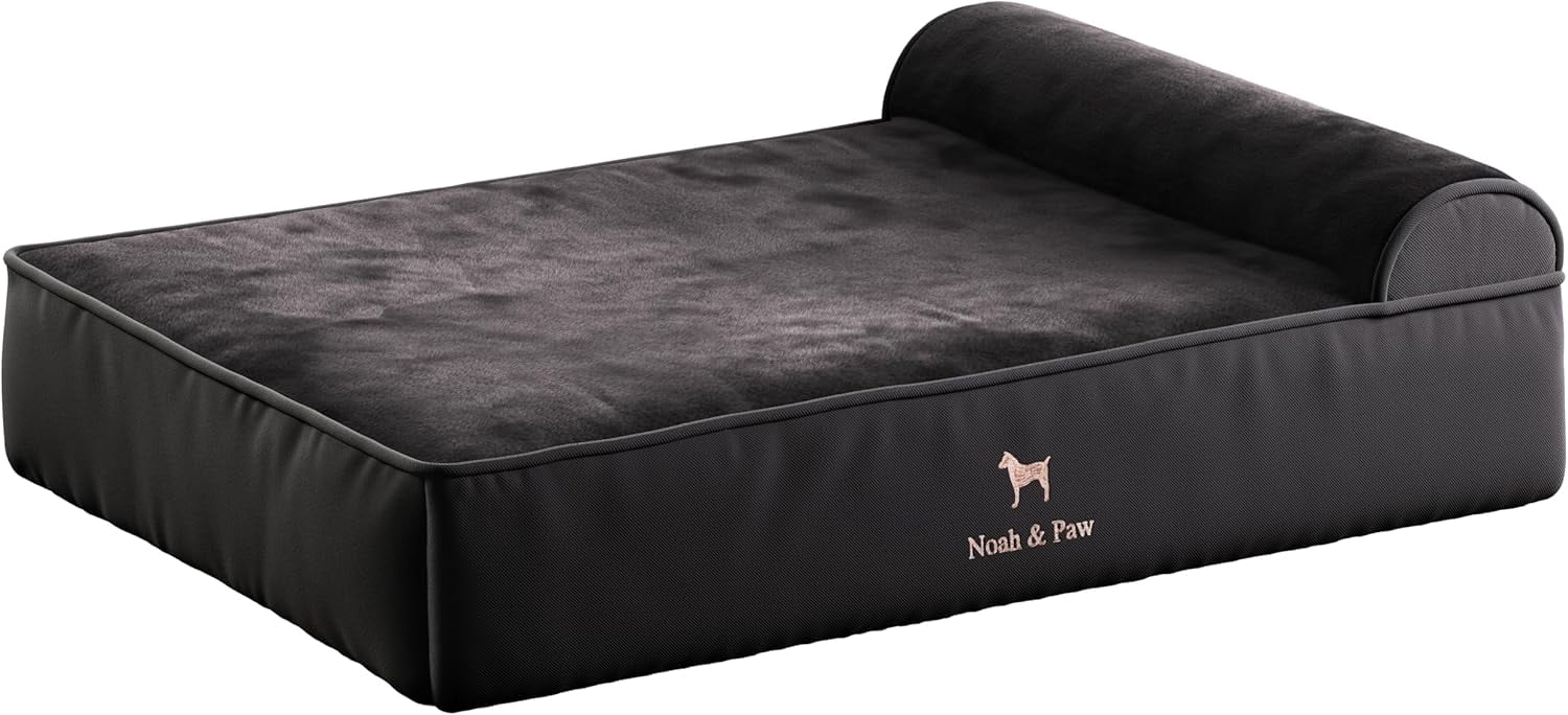 NOAH & PAW Dog Bed, 28x23x11 Inch, Orthopedic Dog Beds for Medium Size Pets, Eggshell Memory Foam Infused with Cooling Gel, Waterproof, Machine Washable, Includes Inner Cover (Denim Collection)