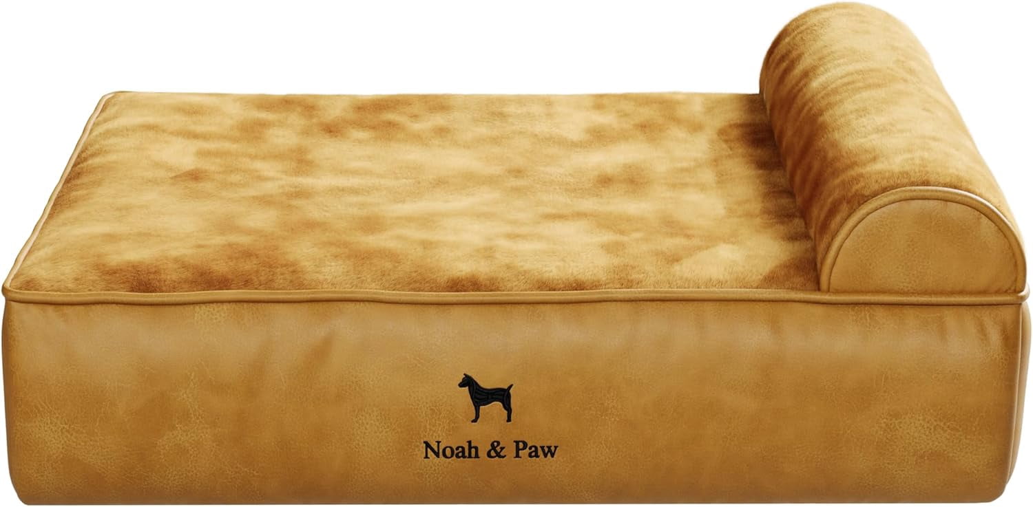 NOAH & PAW Dog Bed, 28x23x11 Inch, Orthopedic Dog Beds for Medium Size Pets, Eggshell Memory Foam Infused with Cooling Gel, Waterproof, Machine Washable, Includes Inner Cover (Vegan Leather)