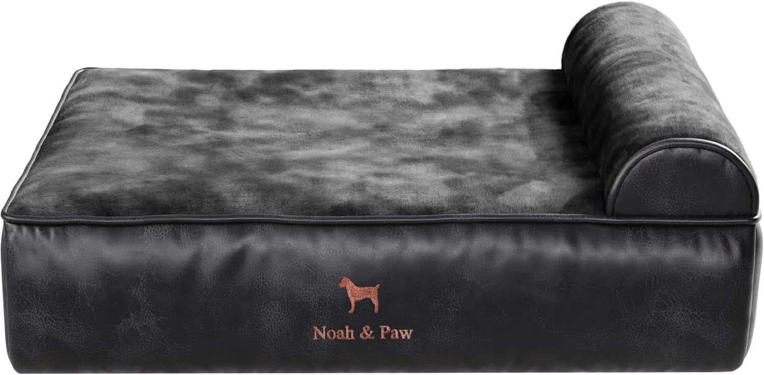 NOAH & PAW Dog Bed, 28x23x11 Inch, Orthopedic Dog Beds for Medium Size Pets, Eggshell Memory Foam Infused with Cooling Gel, Waterproof, Machine Washable, Includes Inner Cover (Vegan Leather)