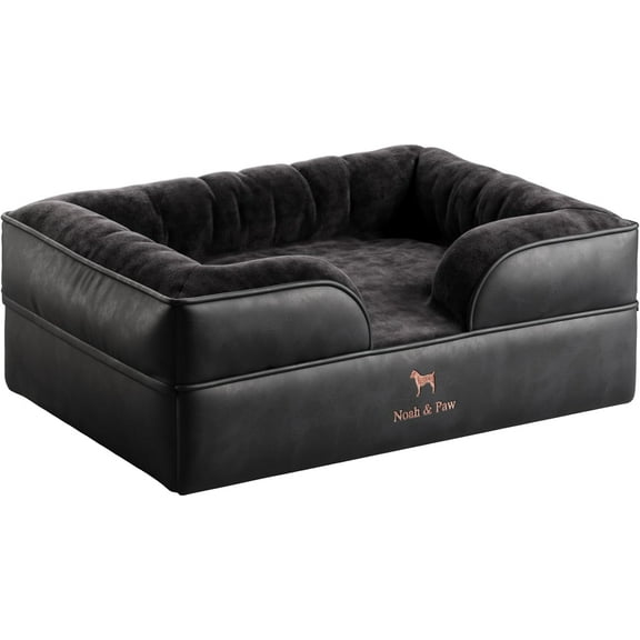 NOAH & PAW Dog Bed, 28x23x11 Inch, Orthopedic Dog Beds for Medium Size Pets, Eggshell Memory Foam Infused with Cooling Gel, Waterproof, Machine Washable, Includes Inner Cover (Vegan Leather)