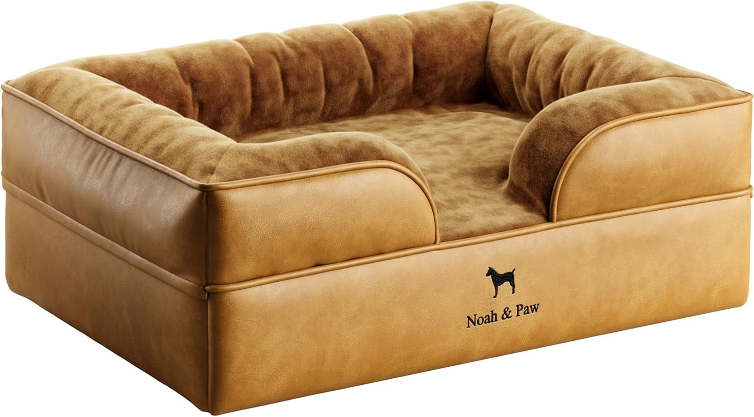 NOAH & PAW Dog Bed, 28x23x11 Inch, Orthopedic Dog Beds for Medium Size Pets, Eggshell Memory Foam Infused with Cooling Gel, Waterproof, Machine Washable, Includes Inner Cover (Vegan Leather)