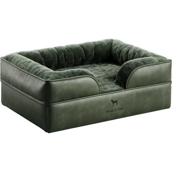 NOAH & PAW Dog Bed, 28x23x11 Inch, Orthopedic Dog Beds for Medium Size Pets, Eggshell Memory Foam Infused with Cooling Gel, Waterproof, Machine Washable, Includes Inner Cover (Vegan Leather)