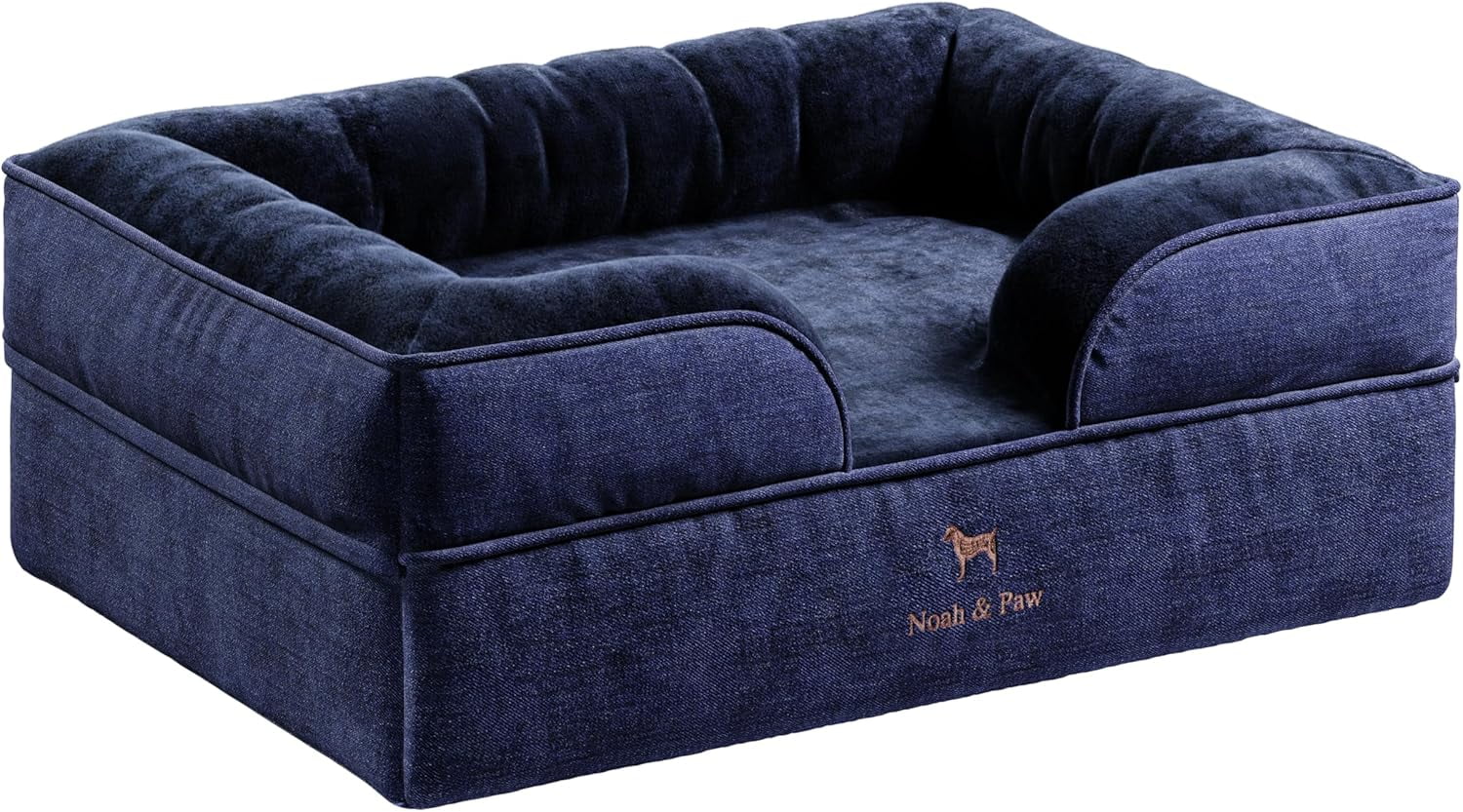 NOAH & PAW Dog Bed, 28x23x11 Inch, Orthopedic Dog Beds for Medium Size Pets, Eggshell Memory Foam Infused with Cooling Gel, Waterproof, Machine Washable, Includes Inner Cover (Denim Collection)