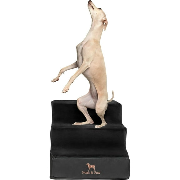 NOAH & PAW Dog Stairs, Dog Ramp for Bed (21" Extra Wide) Pet Stairs for High Bed, Design to Fit Small and Large Breeds, Durable 3 Pet Steps for Couch (35 Foam Density) Leather Collection