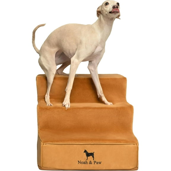 NOAH & PAW Dog Stairs, Dog Ramp for Bed (21" Extra Wide) Pet Stairs for High Bed, Design to Fit Small and Large Breeds, Durable 3 Pet Steps for Couch (35 Foam Density) Leather Collection