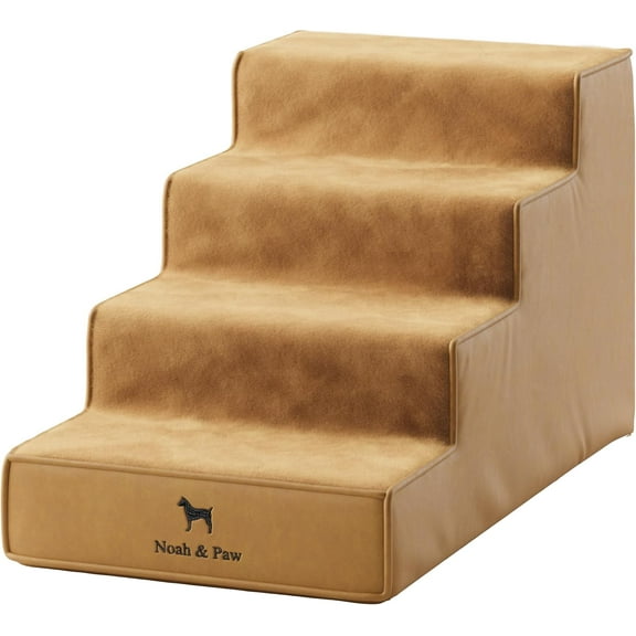 NOAH & PAW Dog Stairs, Dog Ramp for Bed (32" Extra Wide) Pet Stairs for High Bed, Design to Fit Small and Large Breeds, Durable 4 Pet Steps for Couch (35 Foam Density) Leather Collection