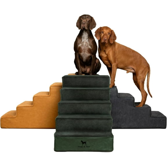 NOAH & PAW Dog Stairs, Dog Ramp for Bed (35" Extra Wide) Pet Stairs for High Bed, Design to Fit Small and Large Breeds, Durable 5 Pet Steps for Couch (35 Foam Density) Leather Collection