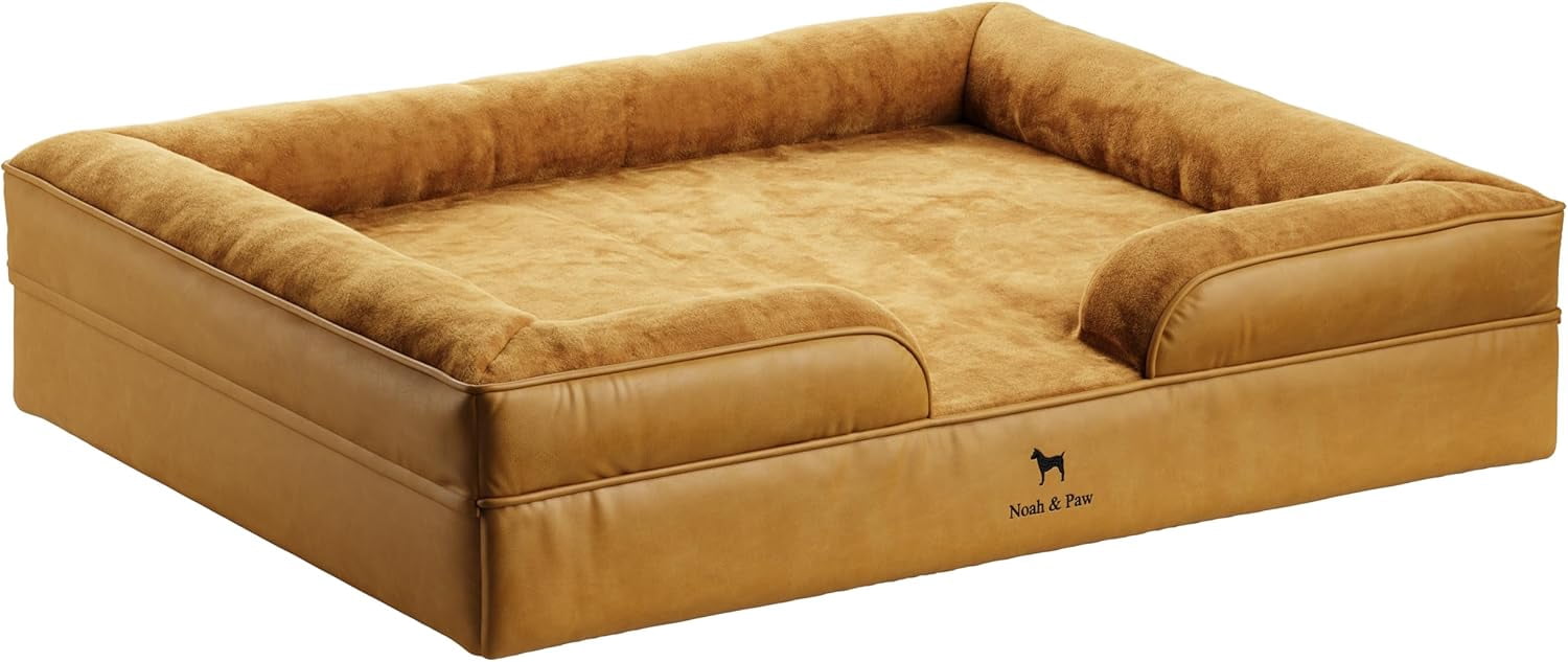 NOAH & PAW Giant Dog Bed XXL 55x45x11 Inch, Orthopedic Dog Beds, Eggshell Memory Foam Infused with Cooling Gel, Waterproof, Machine Washable, Includes Inner Cover (Vegan Leather)