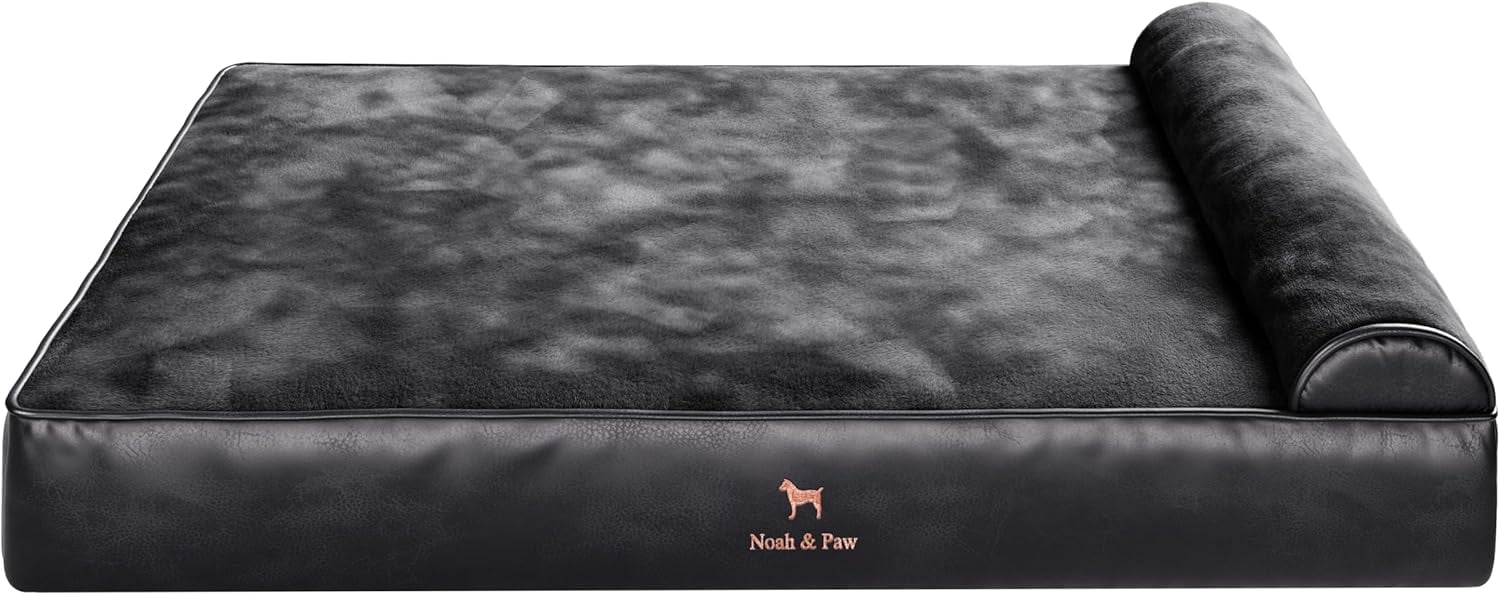 NOAH & PAW Giant Dog Bed XXL 55x45x11 Inch, Orthopedic Dog Beds, Eggshell Memory Foam Infused with Cooling Gel, Waterproof, Machine Washable, Includes Inner Cover (Vegan Leather)