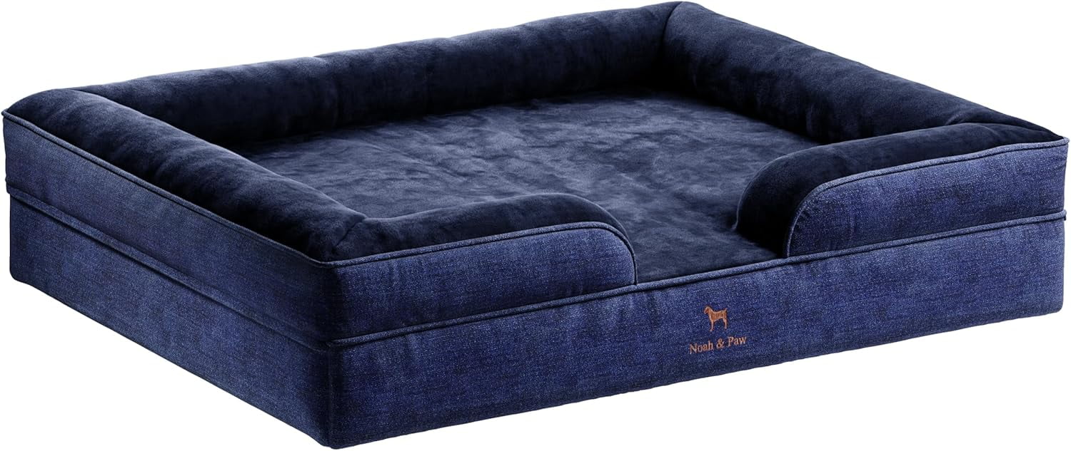 NOAH & PAW Giant Dog Bed XXL 55x45x11 Inch, Orthopedic Dog Beds, Eggshell Memory Foam Infused with Cooling Gel, Waterproof, Machine Washable, Includes Inner Cover (Denim Collection)