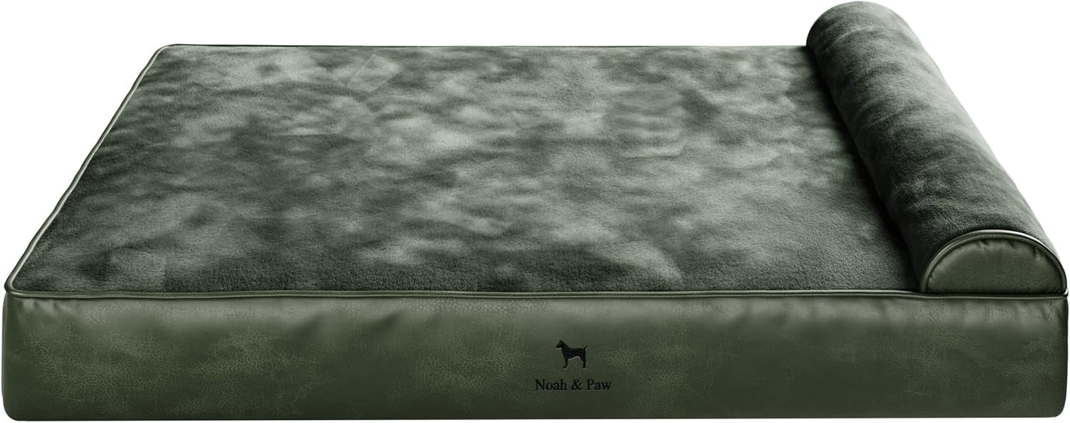 NOAH & PAW Giant Dog Bed XXL 55x45x11 Inch, Orthopedic Dog Beds, Eggshell Memory Foam Infused with Cooling Gel, Waterproof, Machine Washable, Includes Inner Cover (Vegan Leather)