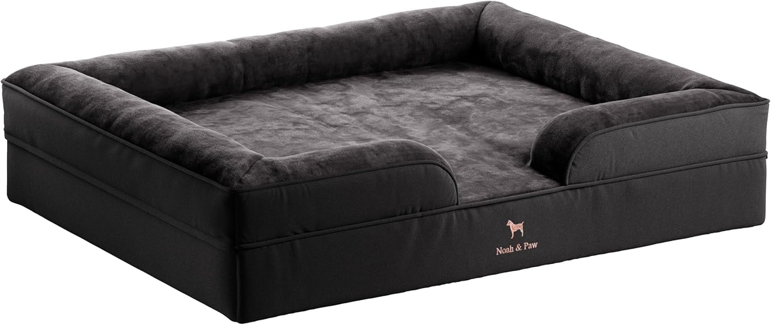 NOAH & PAW Giant Dog Bed XXL 55x45x11 Inch, Orthopedic Dog Beds, Eggshell Memory Foam Infused with Cooling Gel, Waterproof, Machine Washable, Includes Inner Cover (Denim Collection)