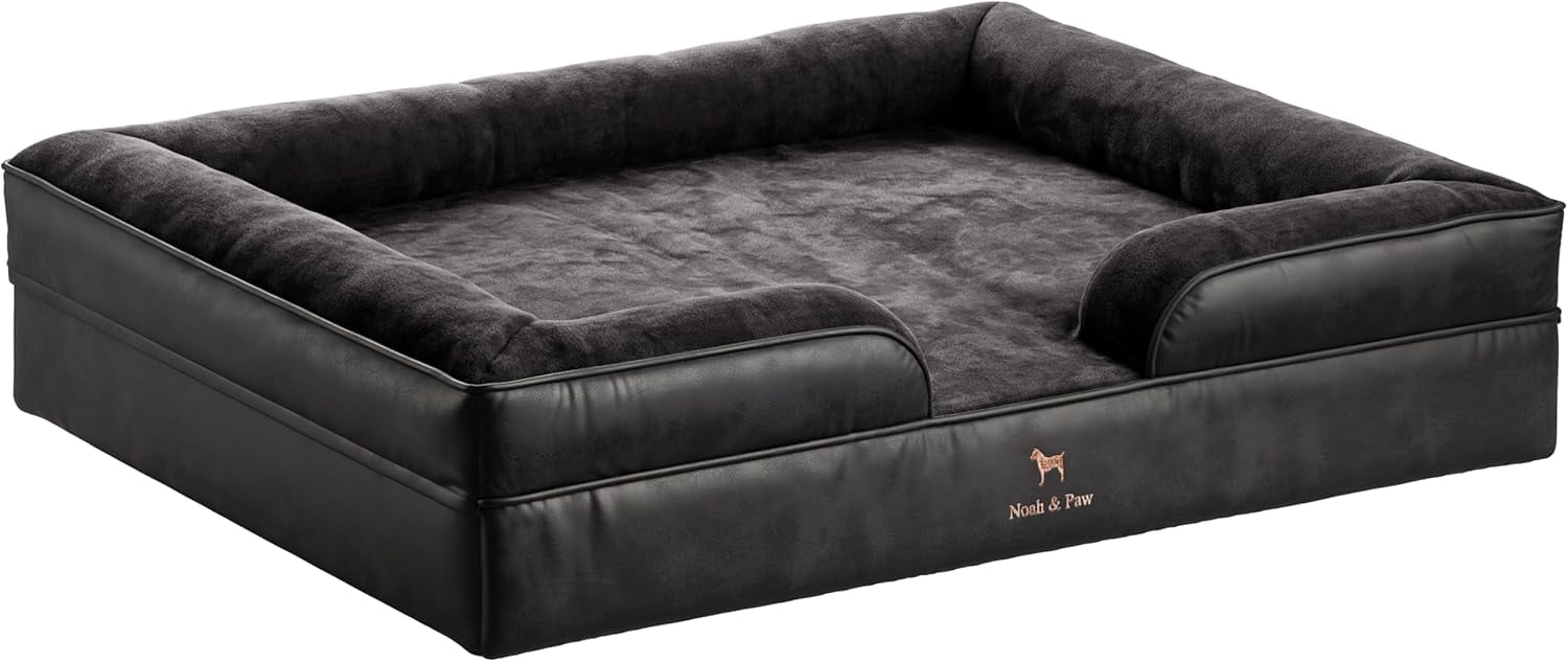 NOAH & PAW Giant Dog Bed XXL 55x45x11 Inch, Orthopedic Dog Beds, Eggshell Memory Foam Infused with Cooling Gel, Waterproof, Machine Washable, Includes Inner Cover (Vegan Leather)