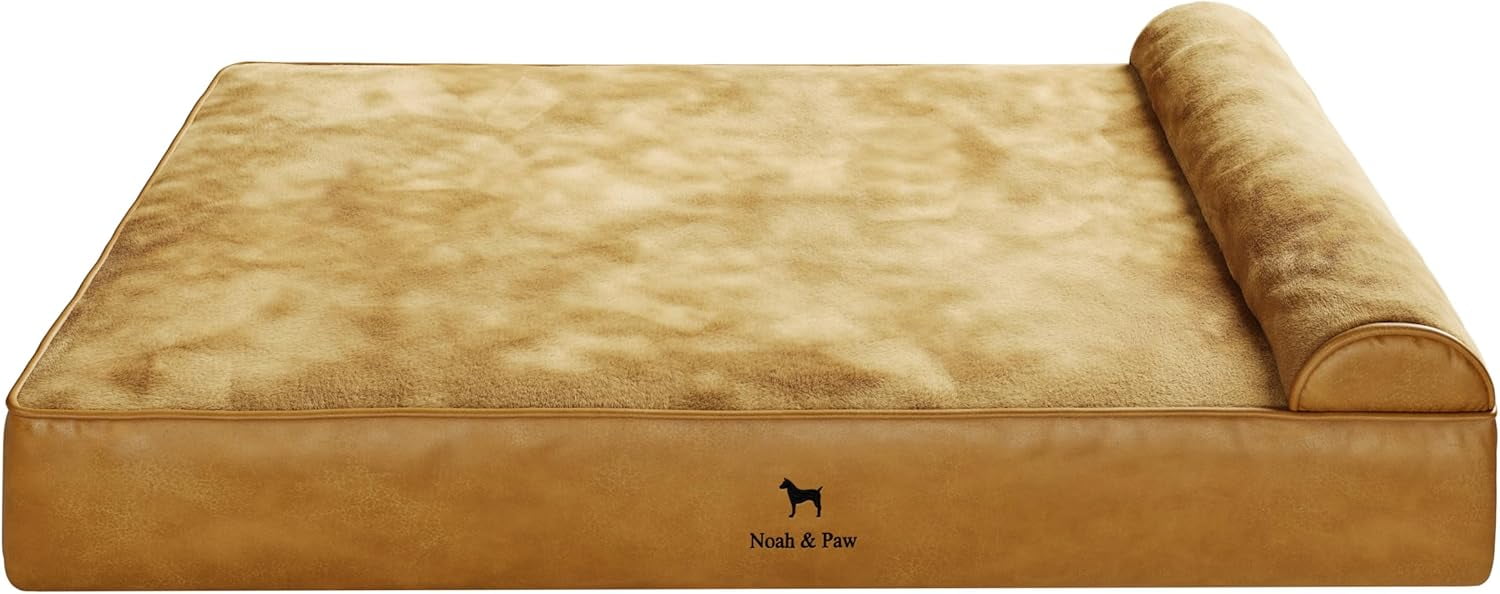 NOAH & PAW Giant Dog Bed XXL 55x45x11 Inch, Orthopedic Dog Beds, Eggshell Memory Foam Infused with Cooling Gel, Waterproof, Machine Washable, Includes Inner Cover (Vegan Leather)