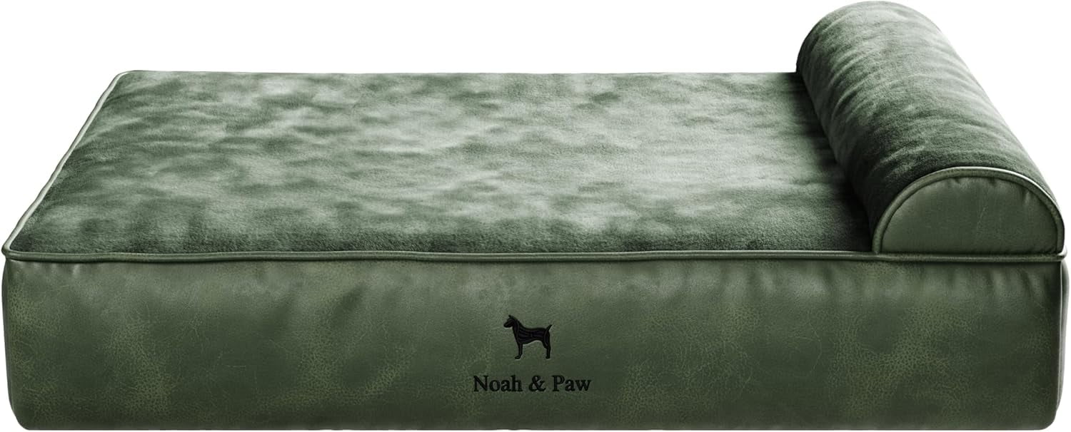 NOAH & PAW Large Dog Bed, 35x25x11 Inch, Orthopedic Dog Beds, Eggshell Memory Foam Infused with Cooling Gel, Waterproof, Machine Washable, Includes Inner Cover (Vegan Leather)
