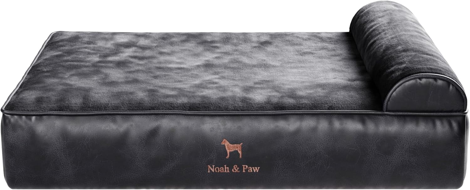 NOAH & PAW Large Dog Bed, 35x25x11 Inch, Orthopedic Dog Beds, Eggshell Memory Foam Infused with Cooling Gel, Waterproof, Machine Washable, Includes Inner Cover (Vegan Leather)