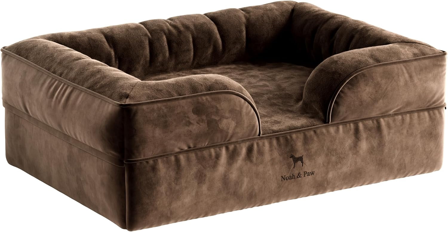 NOAH & PAW Large Dog Bed, 35x25x11 Inch, Orthopedic Dog Beds, Eggshell Memory Foam Infused with Cooling Gel, Waterproof, Machine Washable, Includes Inner Cover (Velvet Collection)