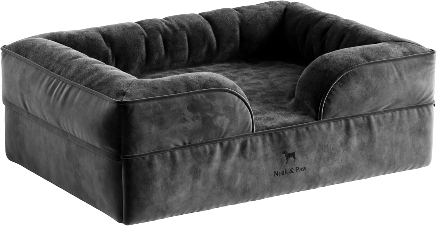 NOAH & PAW Large Dog Bed, 35x25x11 Inch, Orthopedic Dog Beds, Eggshell Memory Foam Infused with Cooling Gel, Waterproof, Machine Washable, Includes Inner Cover (Velvet Collection)
