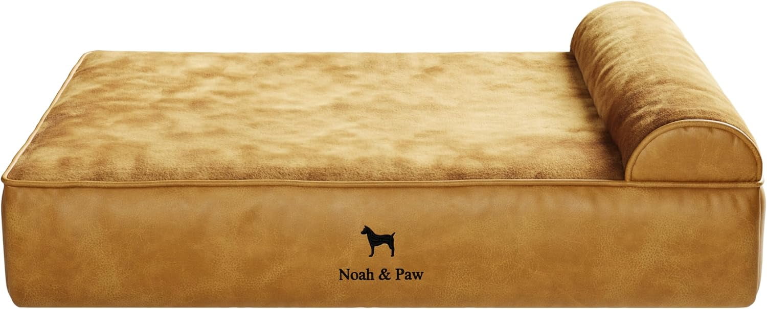 NOAH & PAW Large Dog Bed, 35x25x11 Inch, Orthopedic Dog Beds, Eggshell Memory Foam Infused with Cooling Gel, Waterproof, Machine Washable, Includes Inner Cover (Vegan Leather)