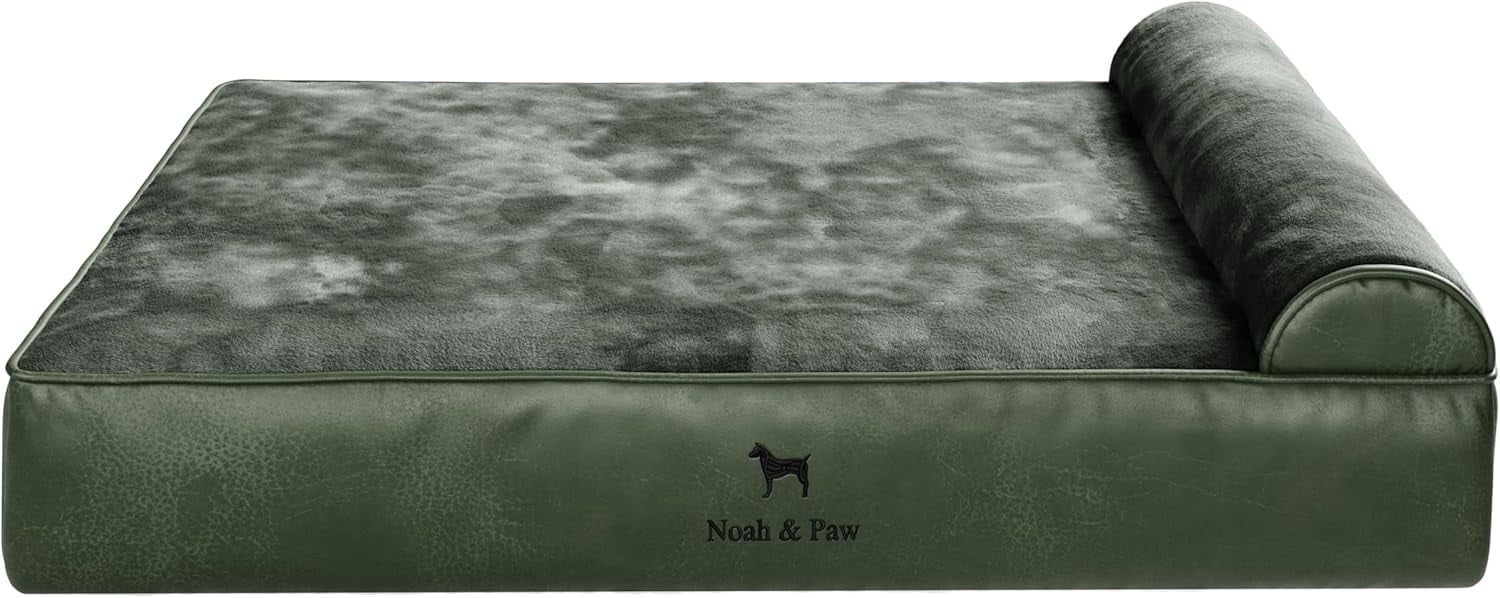 NOAH & PAW XL Dog Bed, 45x35x11 Inch, Orthopedic Large Dog Beds, Eggshell Memory Foam Infused with Cooling Gel, Waterproof, Machine Washable, Includes Inner Cover (Vegan Leather)