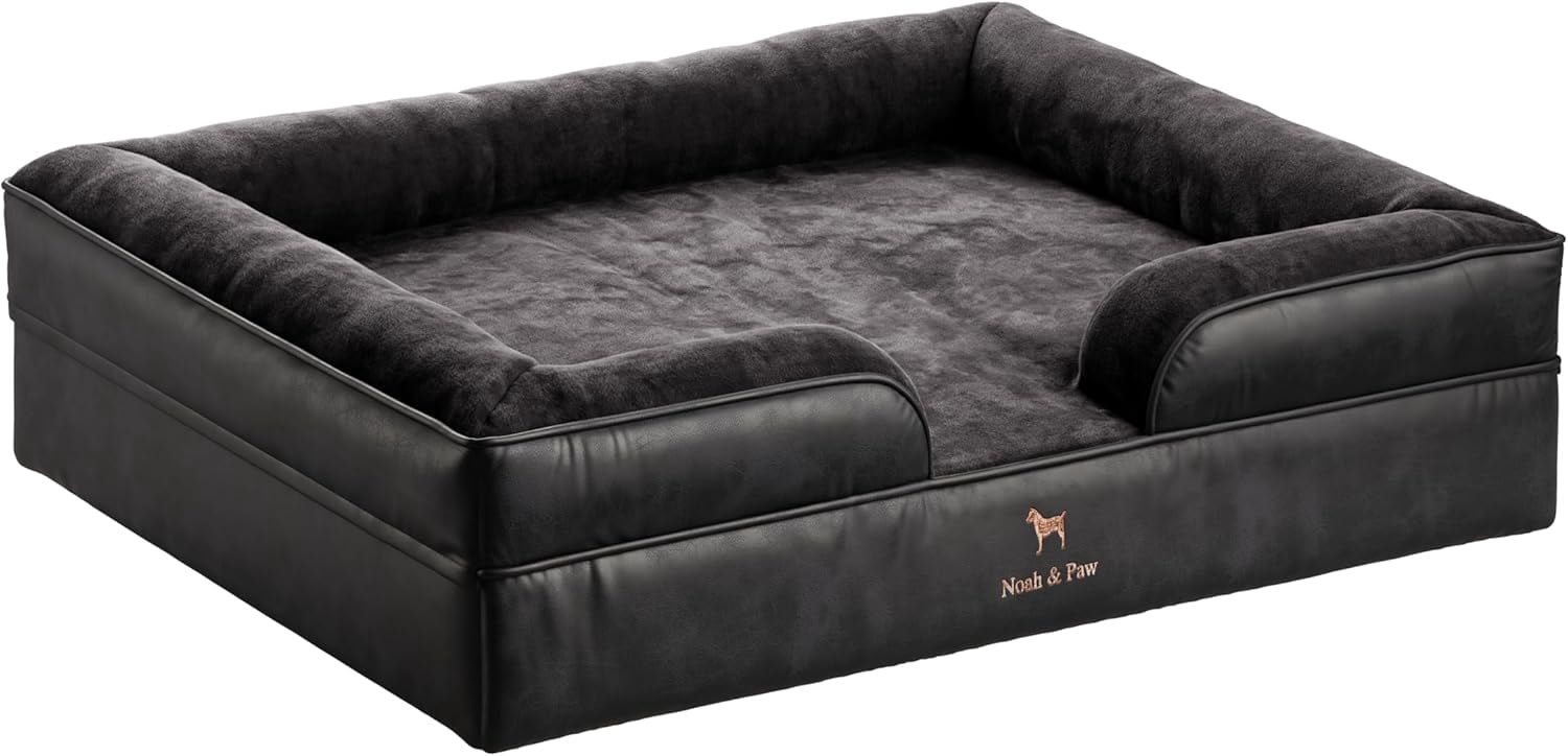 NOAH & PAW XL Dog Bed, 45x35x11 Inch, Orthopedic Large Dog Beds, Eggshell Memory Foam Infused with Cooling Gel, Waterproof, Machine Washable, Includes Inner Cover (Vegan Leather)