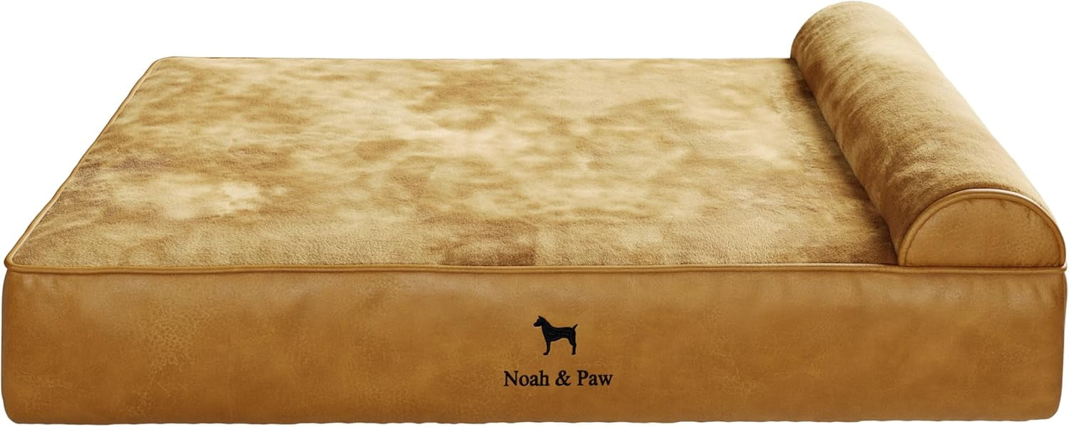 NOAH & PAW XL Dog Bed, 45x35x11 Inch, Orthopedic Large Dog Beds, Eggshell Memory Foam Infused with Cooling Gel, Waterproof, Machine Washable, Includes Inner Cover (Vegan Leather)
