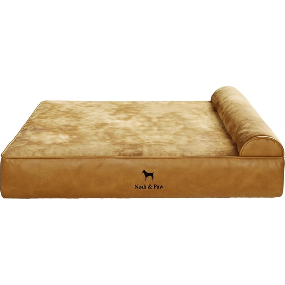NOAH & PAW XL Dog Bed, 45x35x11 Inch, Orthopedic Large Dog Beds, Eggshell Memory Foam Infused with Cooling Gel, Waterproof, Machine Washable, Includes Inner Cover (Vegan Leather)