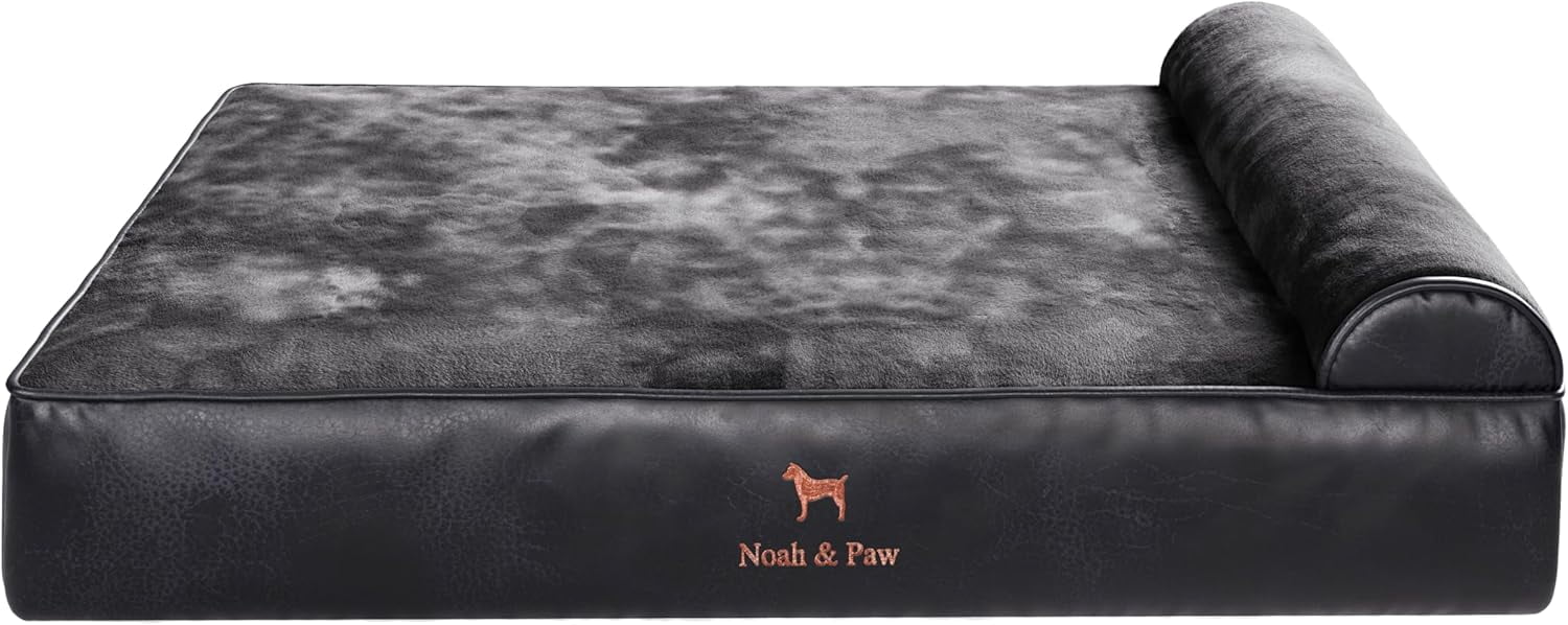 NOAH & PAW XL Dog Bed, 45x35x11 Inch, Orthopedic Large Dog Beds, Eggshell Memory Foam Infused with Cooling Gel, Waterproof, Machine Washable, Includes Inner Cover (Vegan Leather)