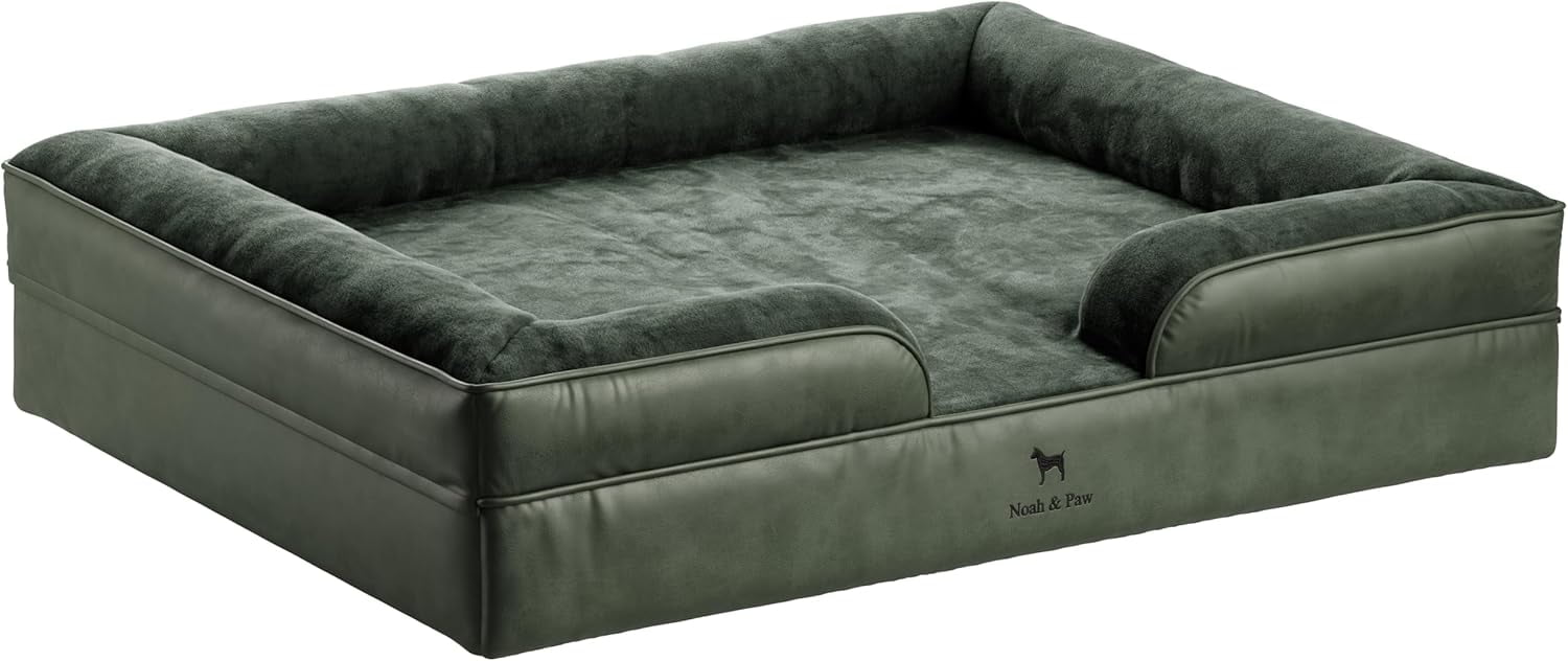 NOAH & PAW XL Dog Bed, 45x35x11 Inch, Orthopedic Large Dog Beds, Eggshell Memory Foam Infused with Cooling Gel, Waterproof, Machine Washable, Includes Inner Cover (Vegan Leather)