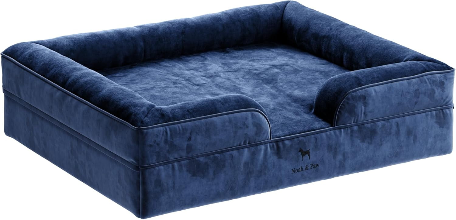 NOAH & PAW XL Dog Bed, 45x35x11 Inch, Orthopedic Large Dog Beds, Eggshell Memory Foam Infused with Cooling Gel, Waterproof, Machine Washable, Includes Inner Cover (Velvet Collection)