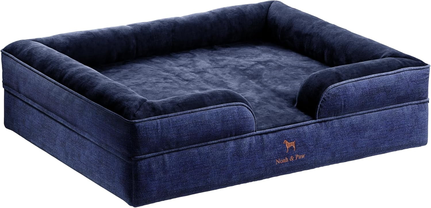 NOAH & PAW XL Dog Bed, 45x35x11 Inch, Orthopedic Large Dog Beds, Eggshell Memory Foam Infused with Cooling Gel, Waterproof, Machine Washable, Includes Inner Cover (Denim Collection)