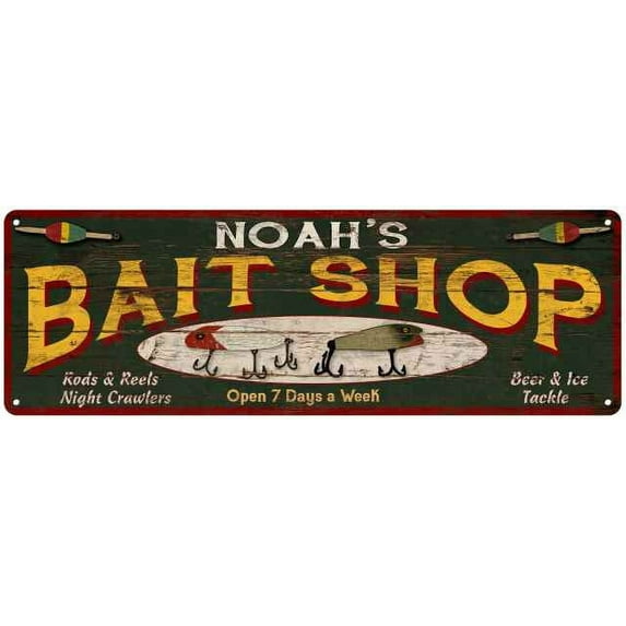 NOAH'S Bait Shop Sign Wood Look Man Cave Den Gift 6x18 Metal 106180024461