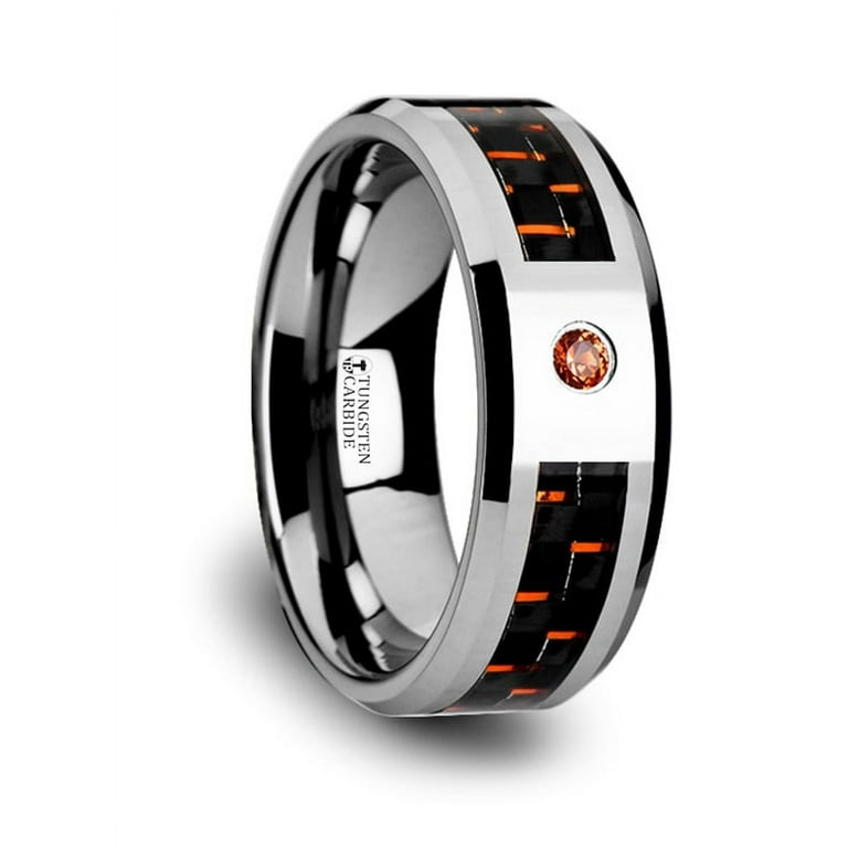 Thorsten NOAH Tungsten Ring Black Orange Carbon Fiber Padparadscha Sapphire Setting - 8mm Thorsten NOAH Tungsten Ring Black Orange Carbon Fiber Padparadscha Sapphire Setting - 8mm