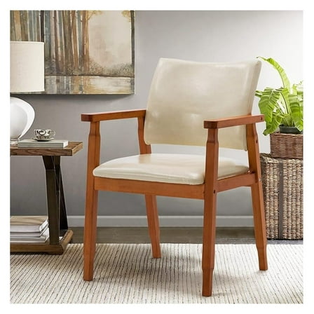 NOB -Century Dining Side Chair with Faux Leather Seat in Beige, handrail Chair